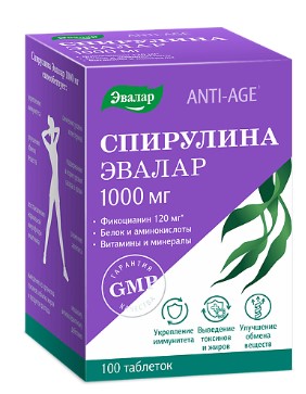 Anti-Age Спирулина Эвалар 1000 мг №100