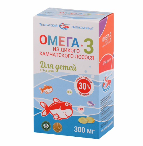 Омега-3 из дикого камчатского лосося для детей с 3-х лет Тымлатский рыбокомбинат (Salmoniсa), 84 капс. по 300 мг.