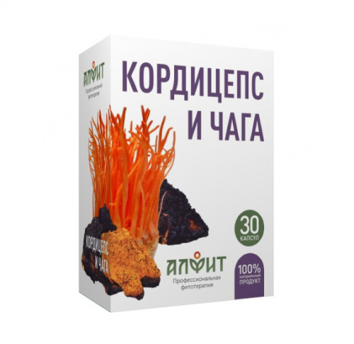 Алфит Кордицепс и чага, для ЖКТ,сердечно-сосудистой системы и органов дыхания, 30 капс.