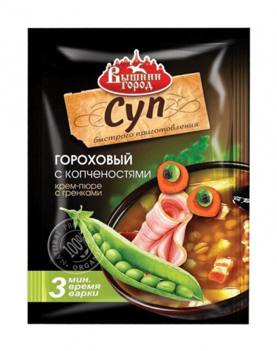 Суп гороховый с копченостями крем-пюре с гренками быстрого приготовления Вышний город, 20 г