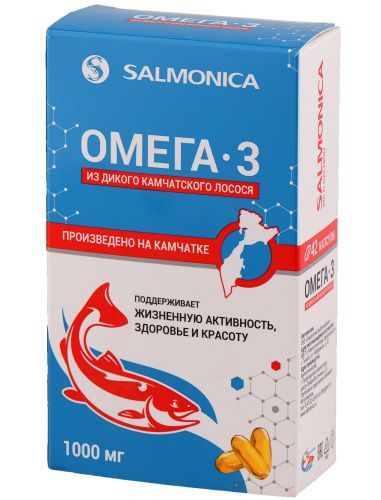 Омега-3 из дикого камчатского лосося Тымлатский рыбокомбинат (Salmoniсa), 42 капс. по 1000 мг.
