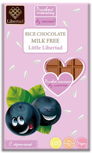 Little Libertad Молочный рисовый шоколад с черникой без сахара, 40 г. 