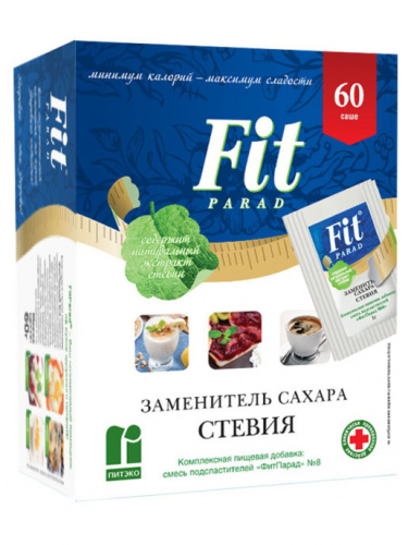Заменитель сахара на основе эритрита и стевии ФитПарад №8, саше 60 шт.
