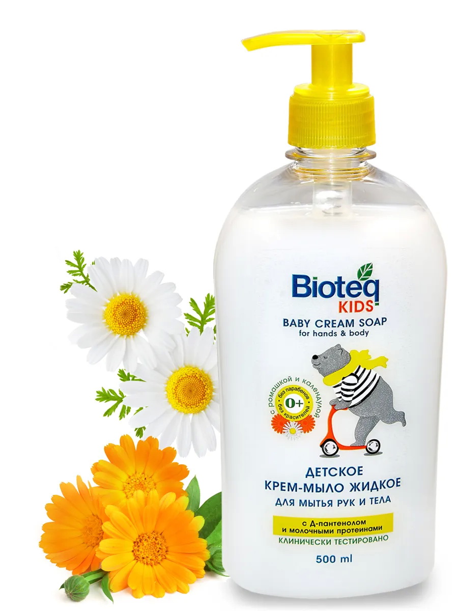 Bioteq Детское крем-мыло жидкое для рук и тела с ромашкой и календулой, 500 мл