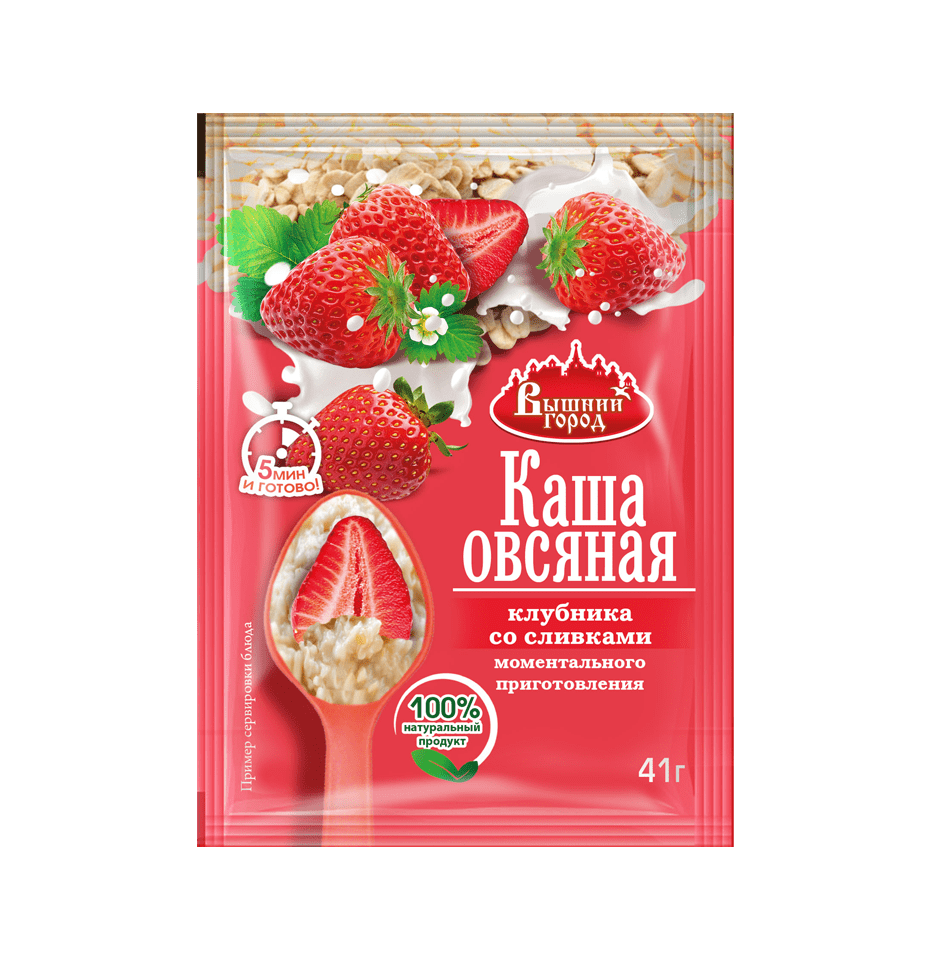 Каша овсяная с клубникой со сливками 3 пакета по 41 г. быстрого приготовления Вышний город