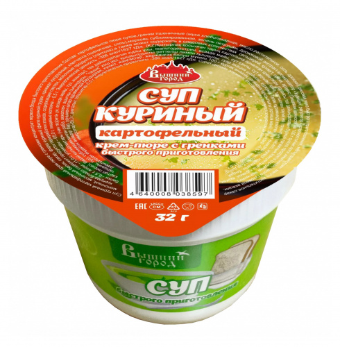 Суп куриный картофельный крем-пюре с гренками Вышний город, 32 гр.
