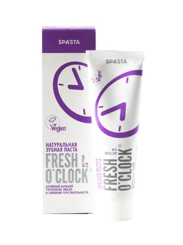 Натуральная зубная паста Активный кальций, укрепление эмали и снижение чувствительности SPASTA Fresh O'Clock, 90 мл