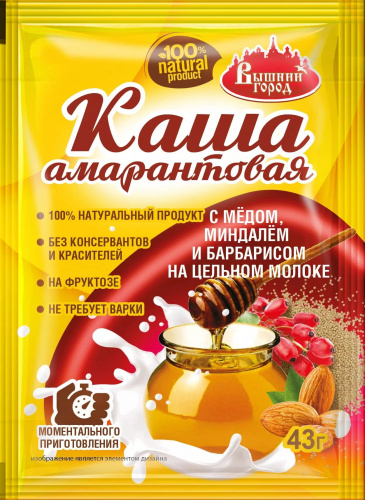 Каша амарантовая с мёдом, миндалем и барбарисом на цельном молоке Вышний город, 43г.