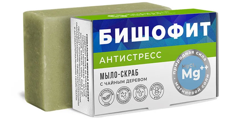 МЫЛО-СКРАБ С БИШОФИТОМ "АНТИСТРЕСС" С ЧАЙНЫМ ДЕРЕВОМ МАНУФАКТУРА ДОМ ПРИРОДЫ, 100Г