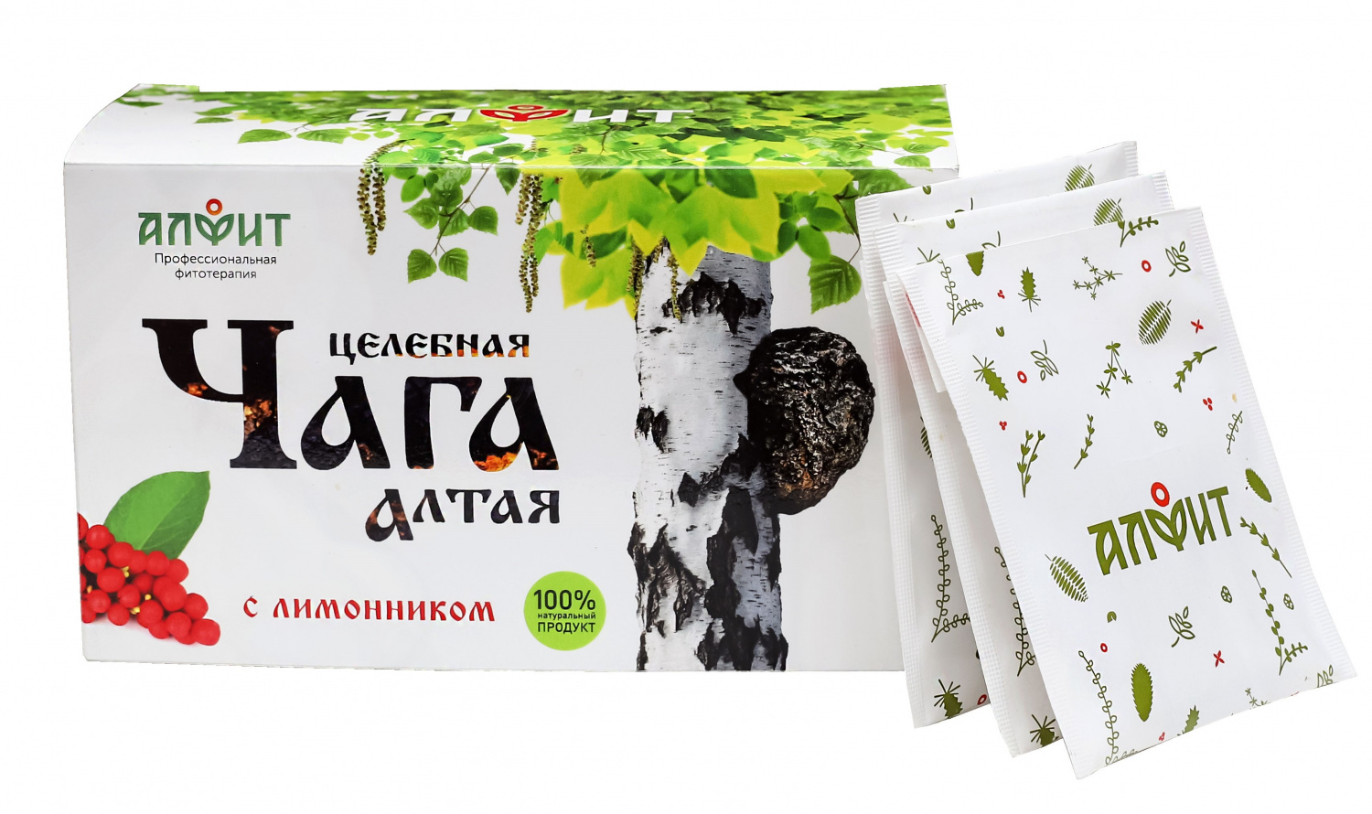 Алфит Целебная чага Алтая с лимонником, 20 фильтр-пакетов по 2 гр.