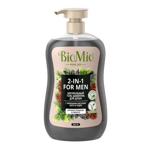 BioMio BIO SHOWER BODY & HAIR GEL «2-in-1» FOR MEN Натуральный гель-шампунь для душа с эфирными маслами мяты и кедра, 650 мл. 