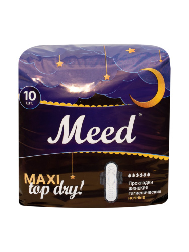 Прокладки женские гигиенические ночные, с крылышками Meed Night Maxi Top dry, 10 шт.