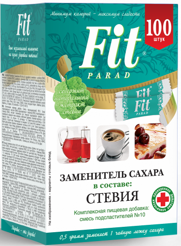 Заменитель сахара на основе эритрита и стевии ФитПарад №10, стики 50г (100 шт)