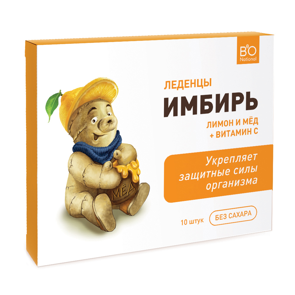 BioNational Леденцы от кашля Имбирь с лимоном и медом без сахара, 10 шт.