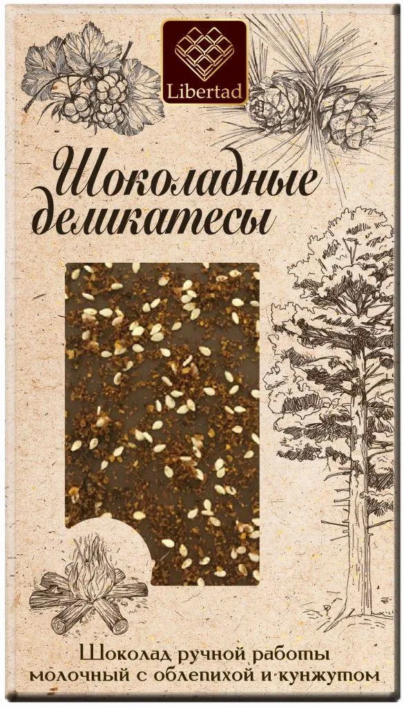 Libertad "Шоколадные деликатесы" Шоколад молочный с облепихой и кунжутом, 80 гр.