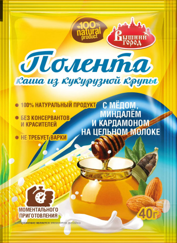 Полента каша из кукурузной крупы с медом, миндалем и кардамоном на цельном молоке моментального приготовления Вышний город, 40г.