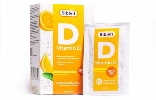Шипучий Витамин D3 500 ME + B2 со вкусом апельсина Фармгрупп, 15 саше по 2,4 г.