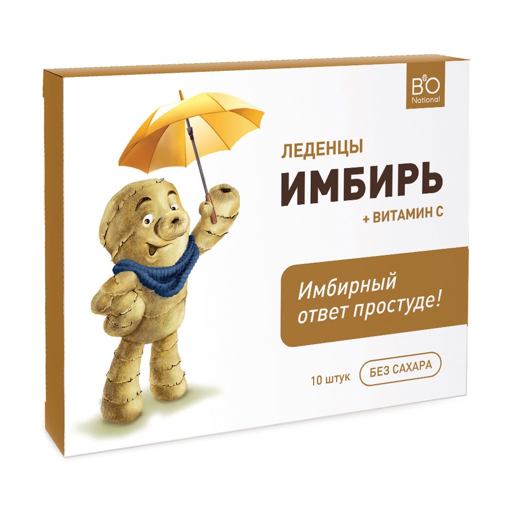 BioNational Леденцы от кашля с Имбирем и витамином С без сахара, 10 шт.
