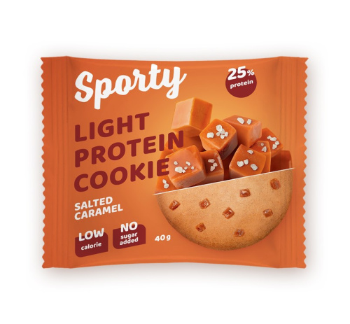 Протеиновое печенье Солёная карамель без сахара Sporty Protein Light, 40 г.