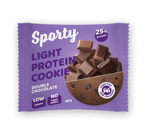 Протеиновое печенье Двойной шоколад без сахара Sporty Protein Light, 40 г.