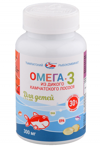Омега-3 из дикого камчатского лосося для детей с 3-х лет Тымлатский рыбокомбинат (Salmoniсa), 250 капс. по 300 мг.