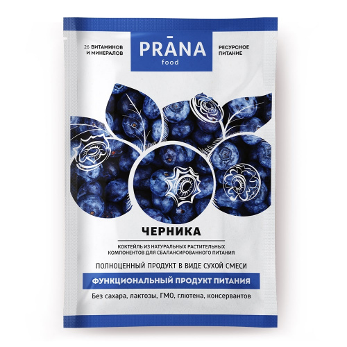 Витаминно-минеральный белковый коктейль PRANA food черника, саше 30 гр.