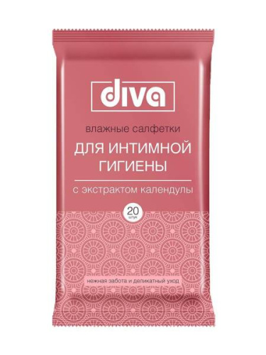 Влажные салфетки для интимной гигиены с календулой Diva, 20 шт.